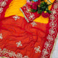 Red & Yellow Pure Chiffon Saree with Original Kachhi Gotta patti Work