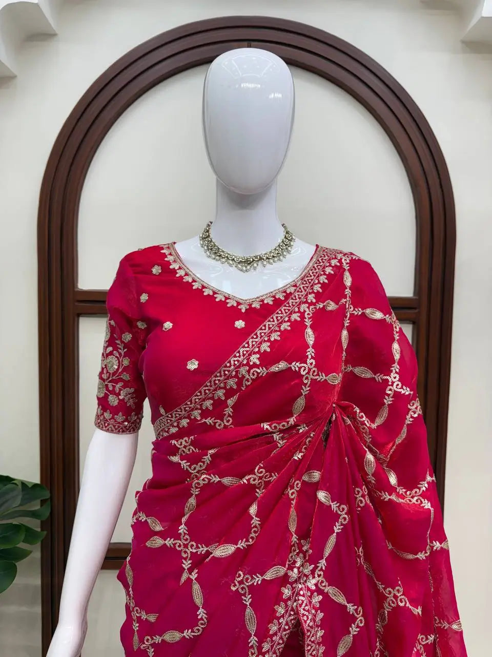 Red Zari Jaal Saree