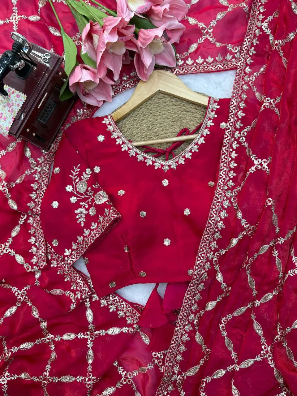 Red Zari Jaal Saree