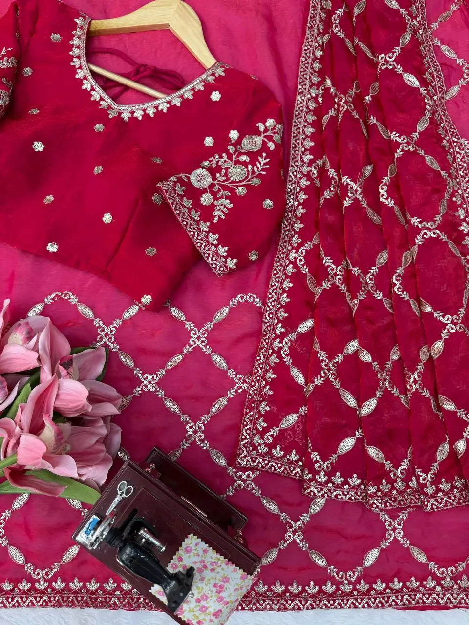 Red Zari Jaal Saree