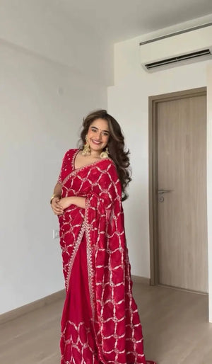 Red Zari Jaal Saree