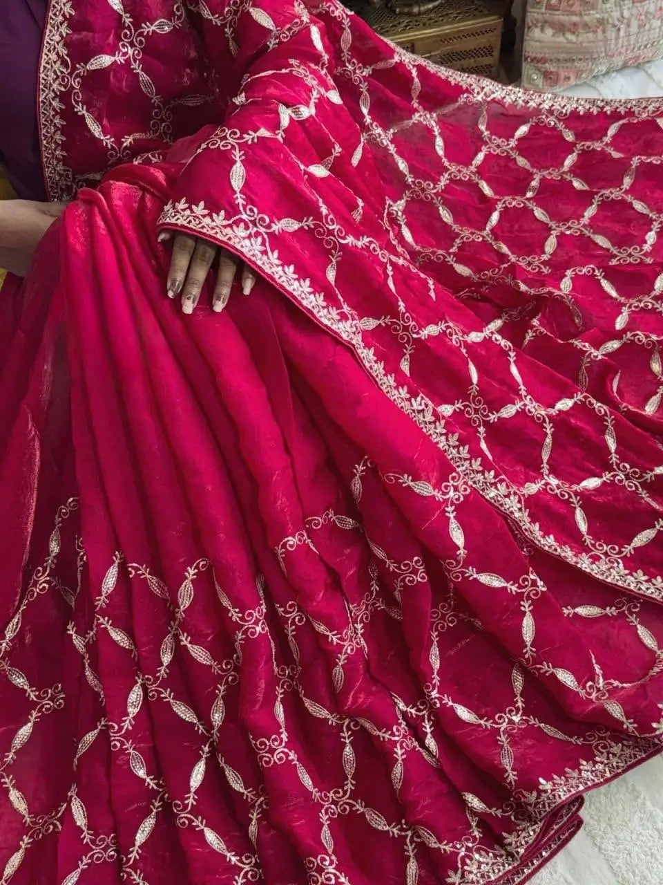 Red Zari Jaal Saree