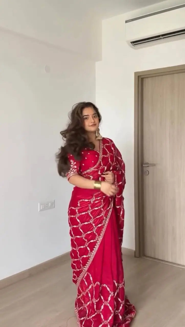 Red Zari Jaal Saree