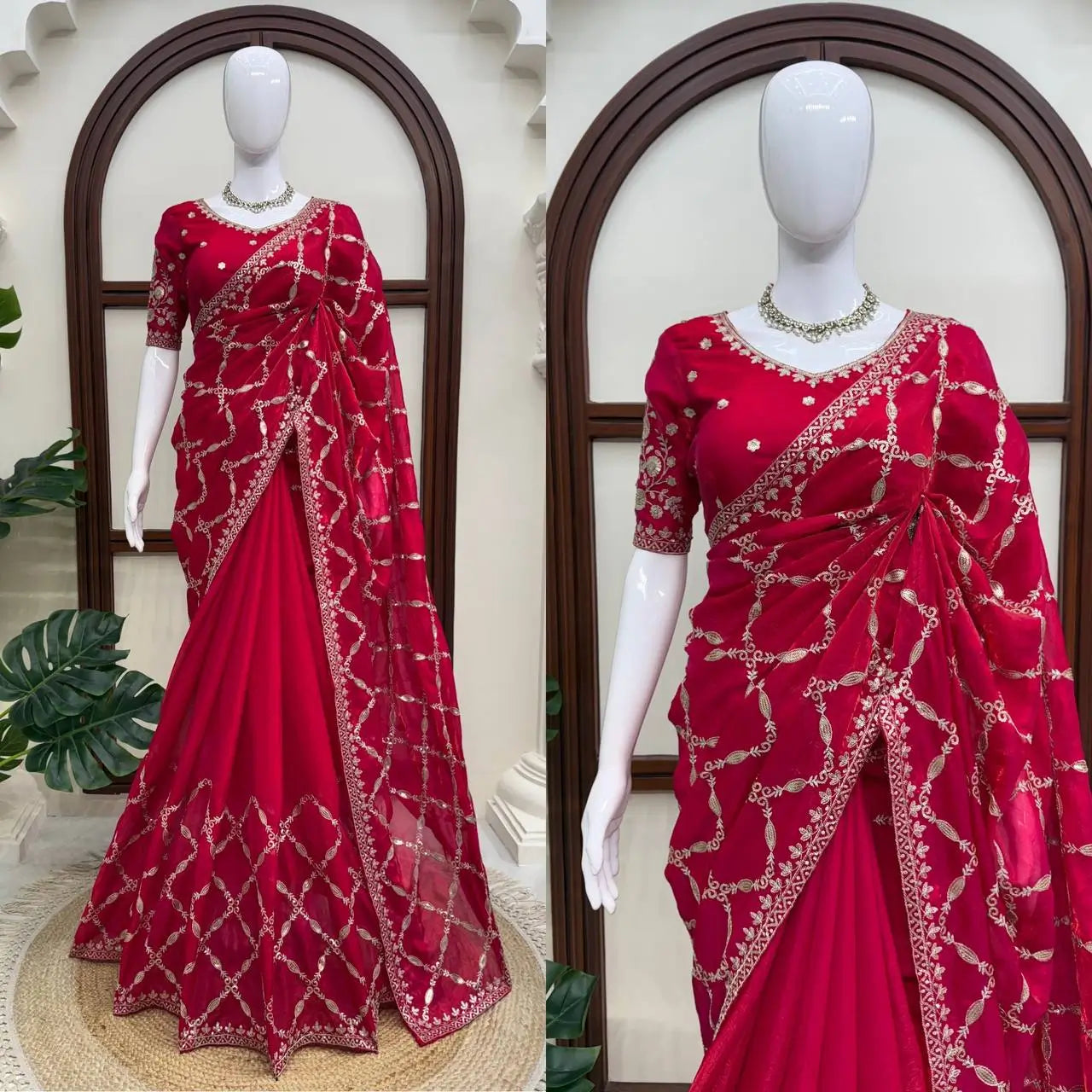 Red Zari Jaal Saree