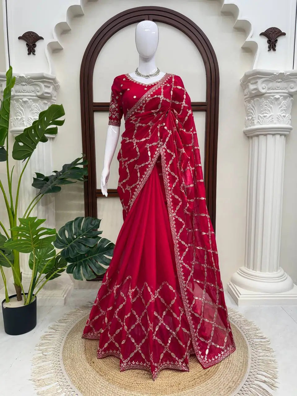 Red Zari Jaal Saree