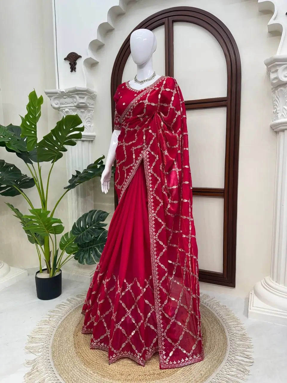 Red Zari Jaal Saree