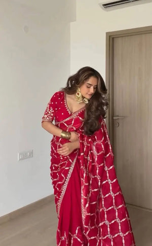 Red Zari Jaal Saree