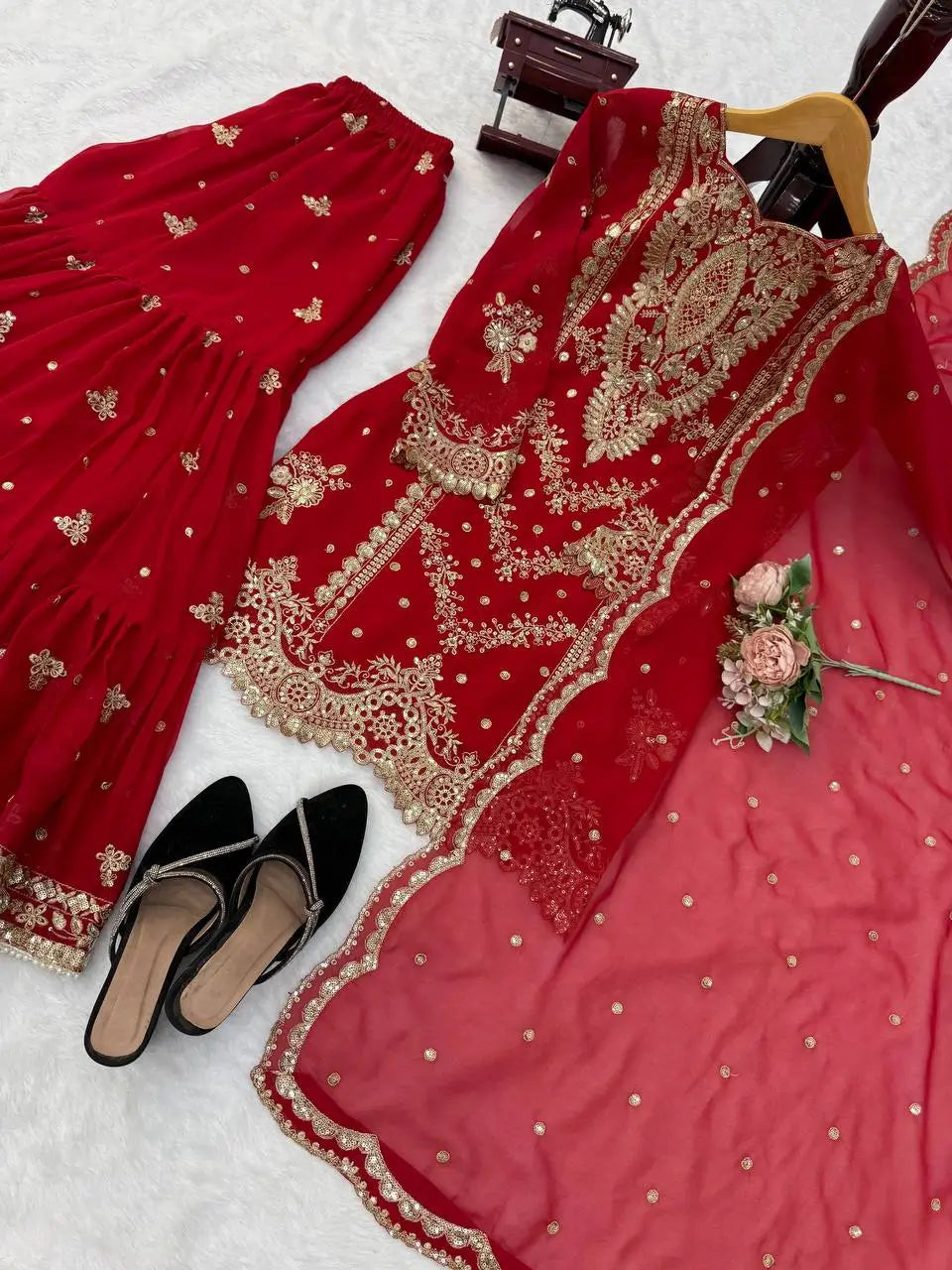 Red Zari Sequin Sharara