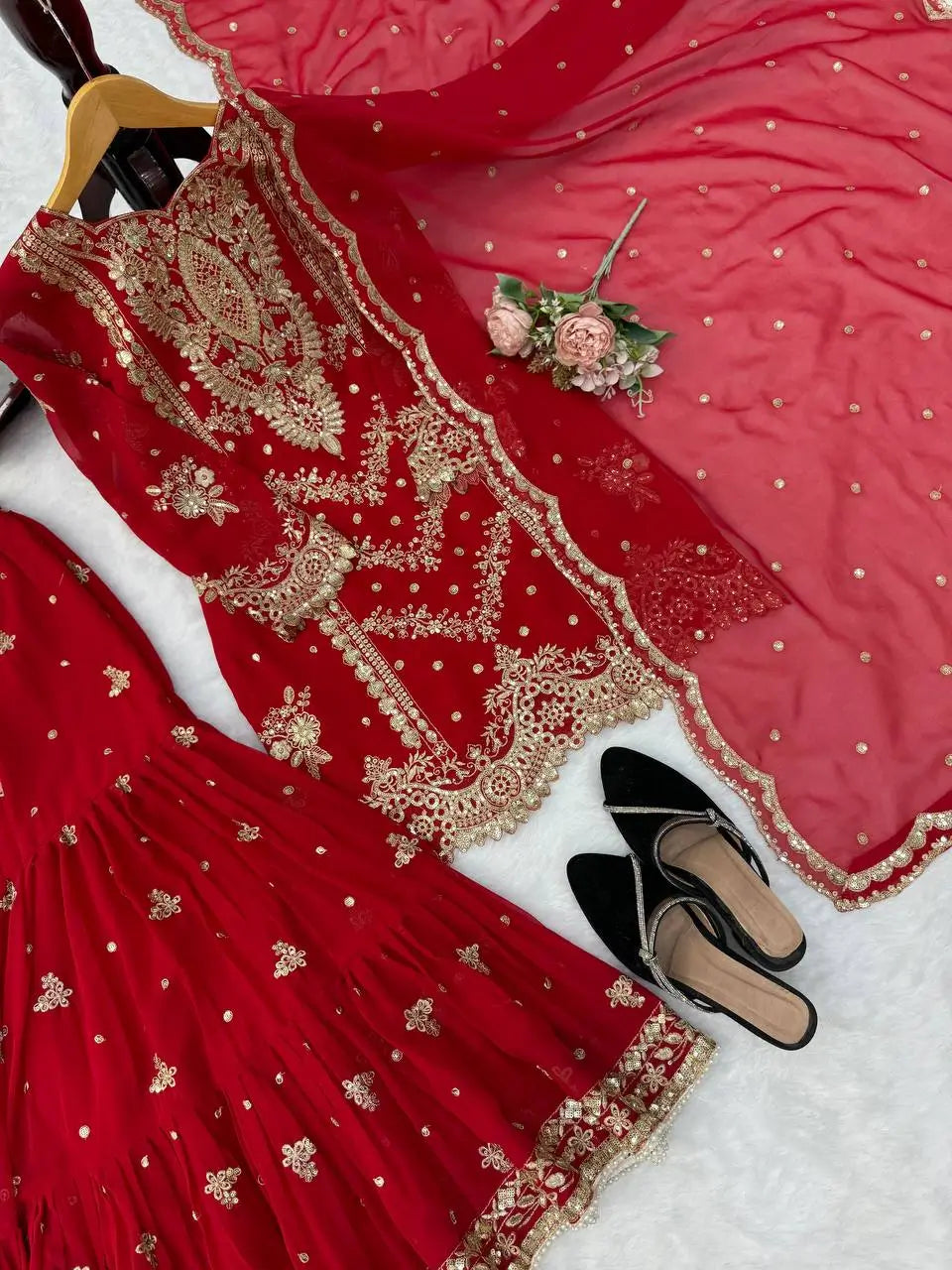 Red Zari Sequin Sharara