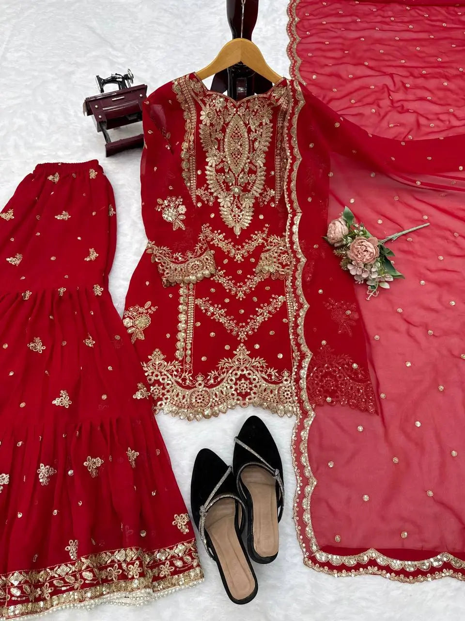 Red Zari Sequin Sharara