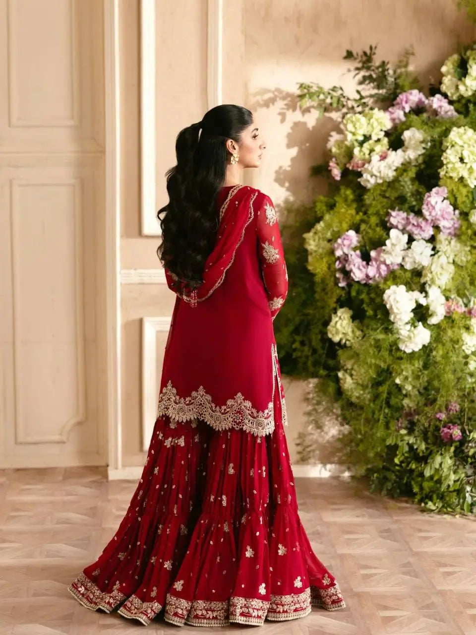 Red Zari Sequin Sharara