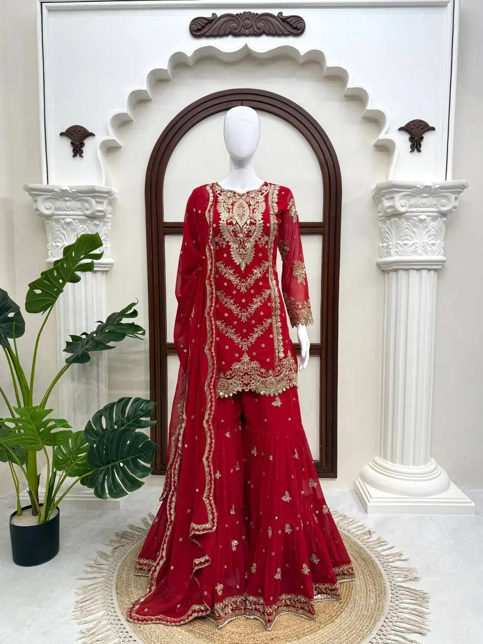 Red Zari Sequin Sharara