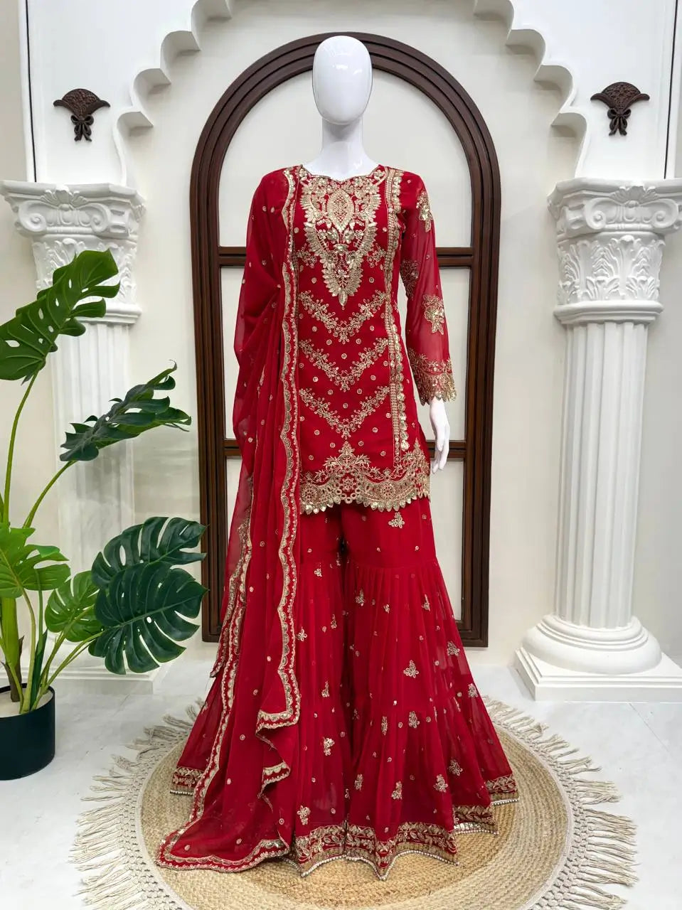 Red Zari Sequin Sharara