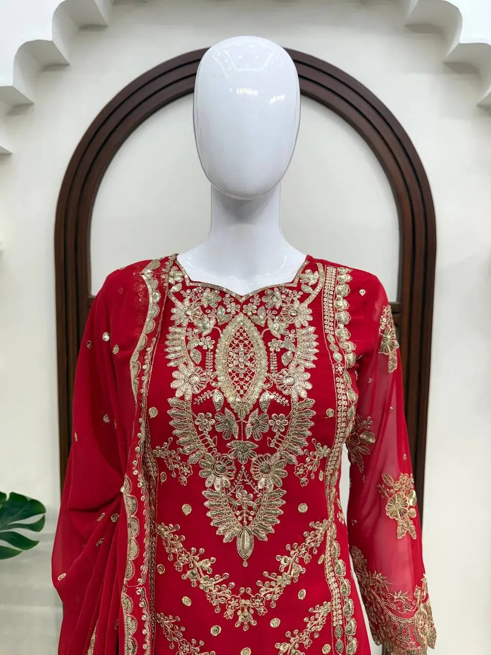 Red Zari Sequin Sharara