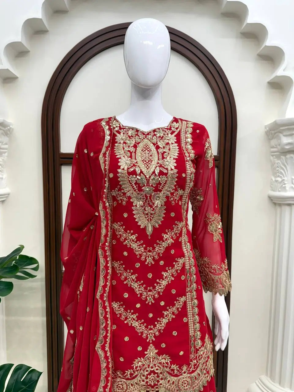 Red Zari Sequin Sharara