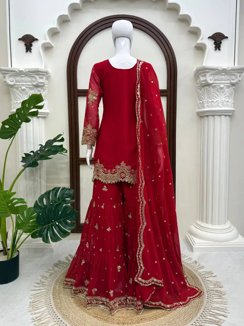 Red Zari Sequin Sharara