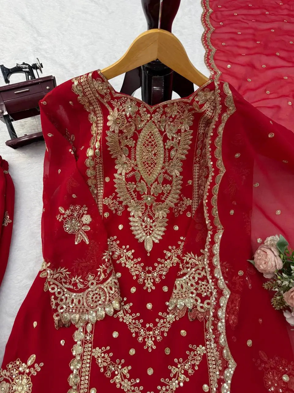 Red Zari Sequin Sharara