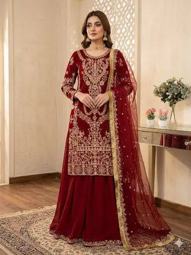 Regal Embroidered Palazzo Suit Set for Wedding and Festive Wear
