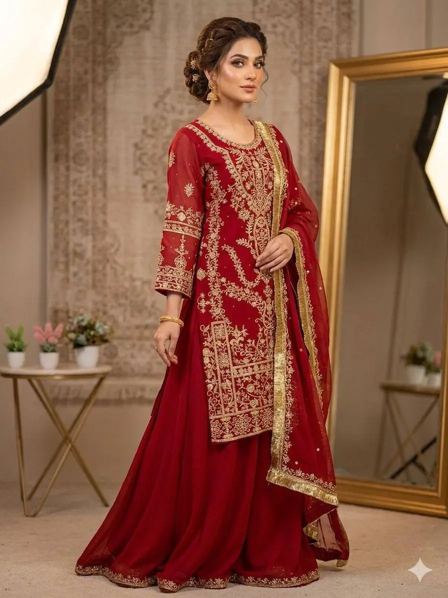 Regal Embroidered Palazzo Suit Set for Wedding and Festive Wear