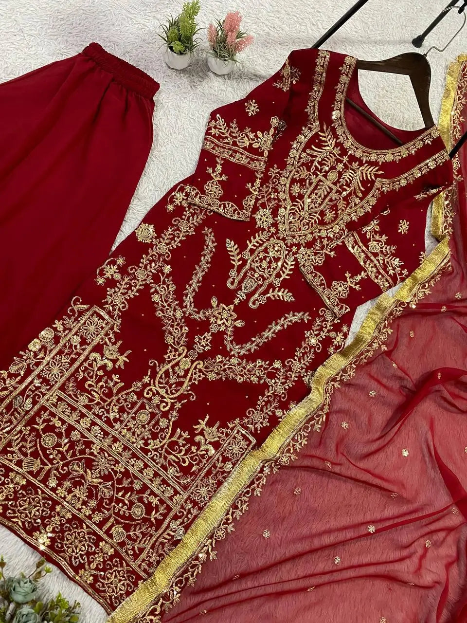 Regal Embroidered Palazzo Suit Set for Wedding and Festive Wear