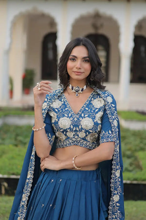 Regal Embroidered Vichitra Silk Lehenga Set