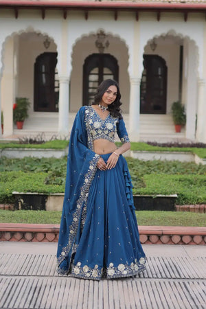 Regal Embroidered Vichitra Silk Lehenga Set
