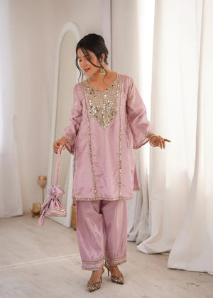 Regal Mirror Work Silk Kurta Pant Set with Batwa for Festive and Wedding Wear