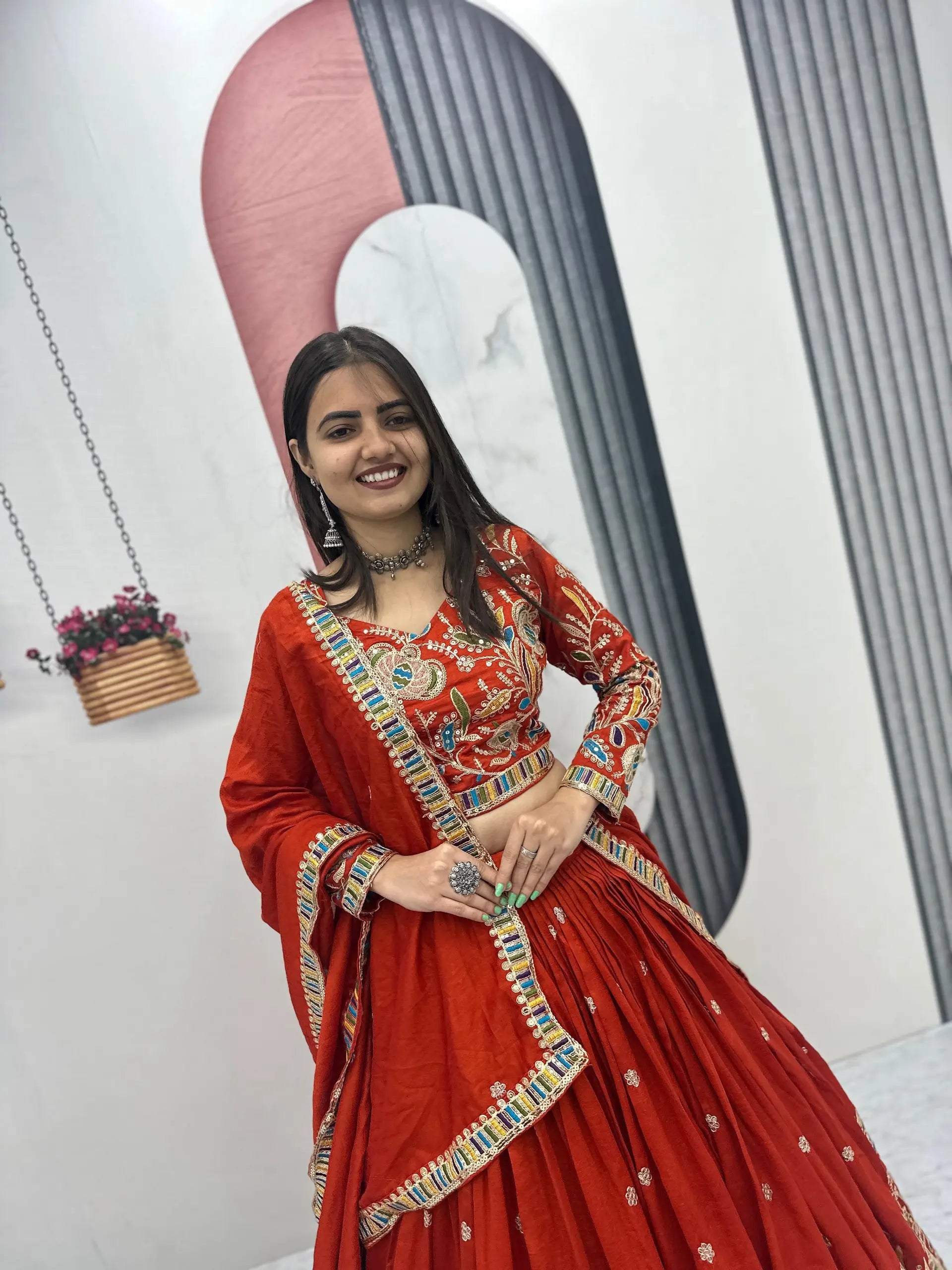 Regal Vichitra Embroidered Lehenga Set