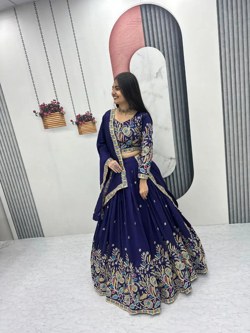 Regal Vichitra Embroidered Lehenga Set