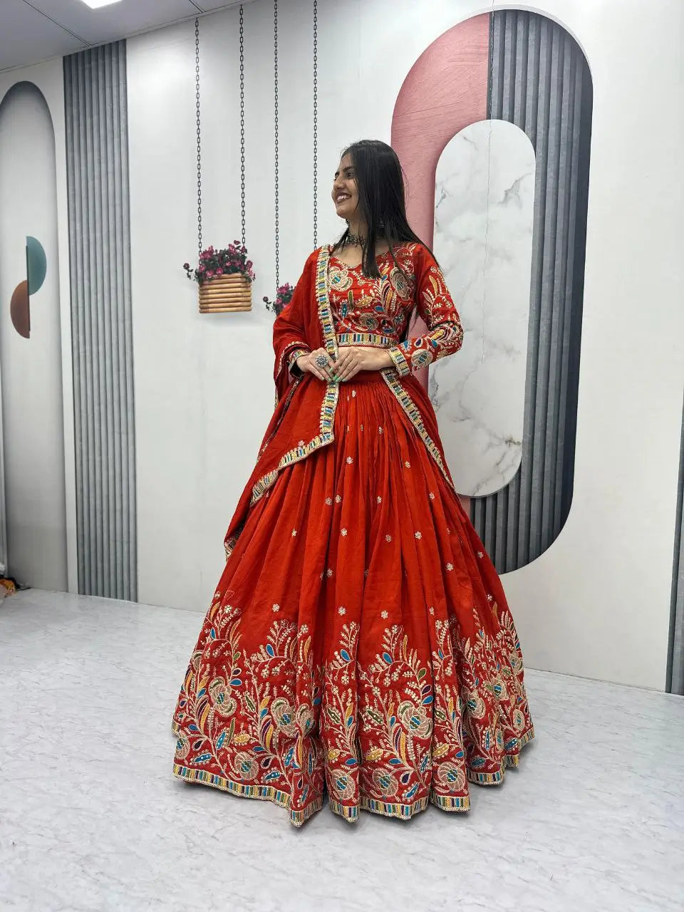 Regal Vichitra Embroidered Lehenga Set