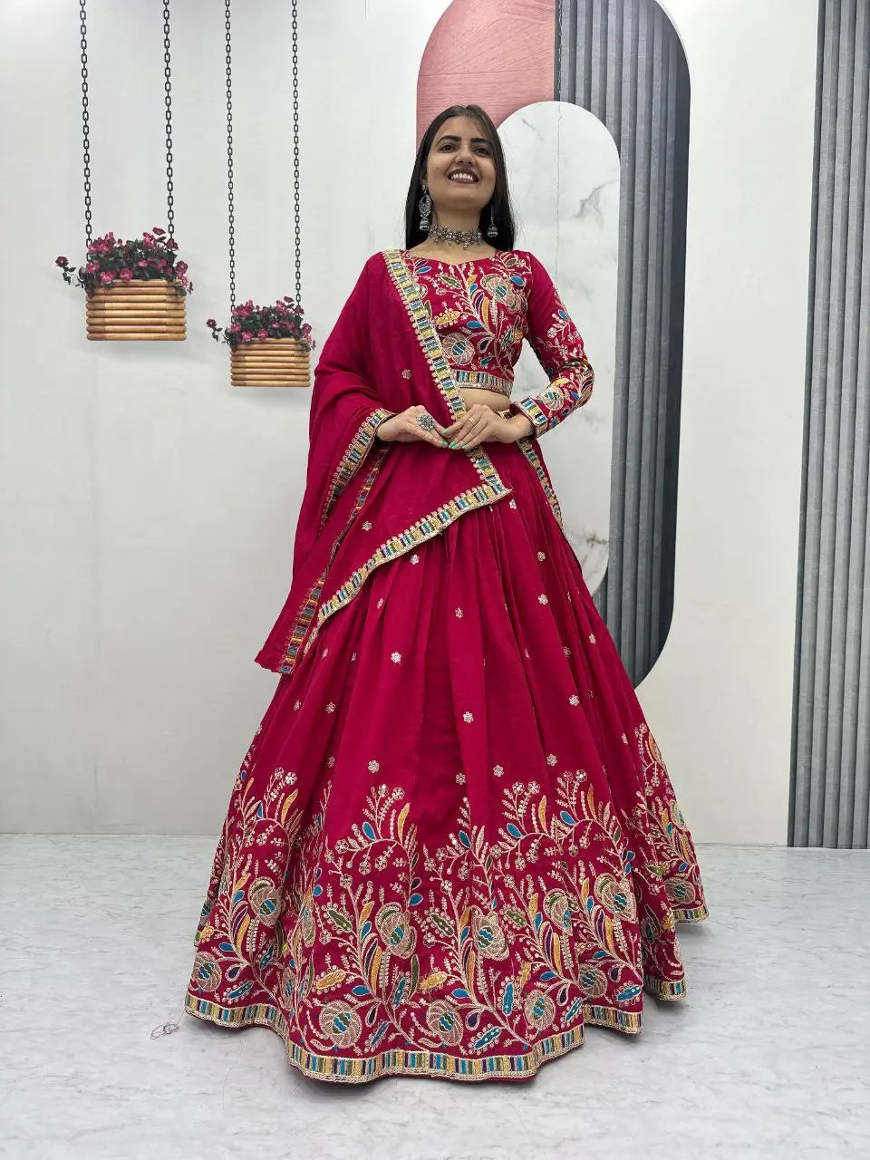 Regal Vichitra Embroidered Lehenga Set