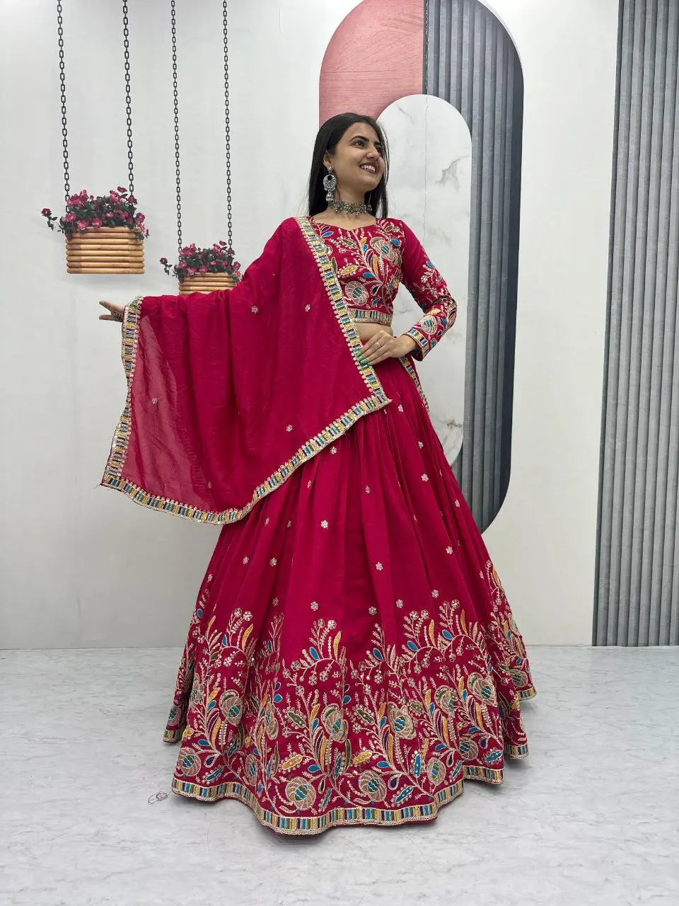 Regal Vichitra Embroidered Lehenga Set