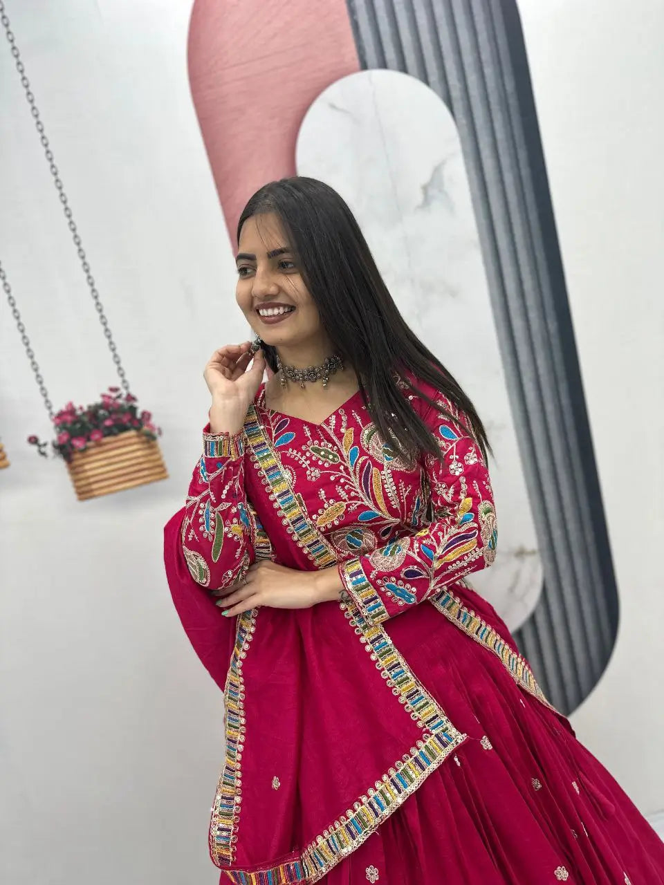 Regal Vichitra Embroidered Lehenga Set