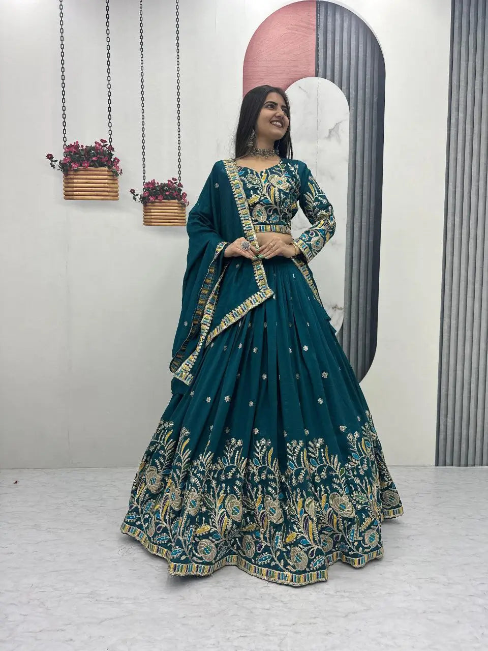 Regal Vichitra Embroidered Lehenga Set
