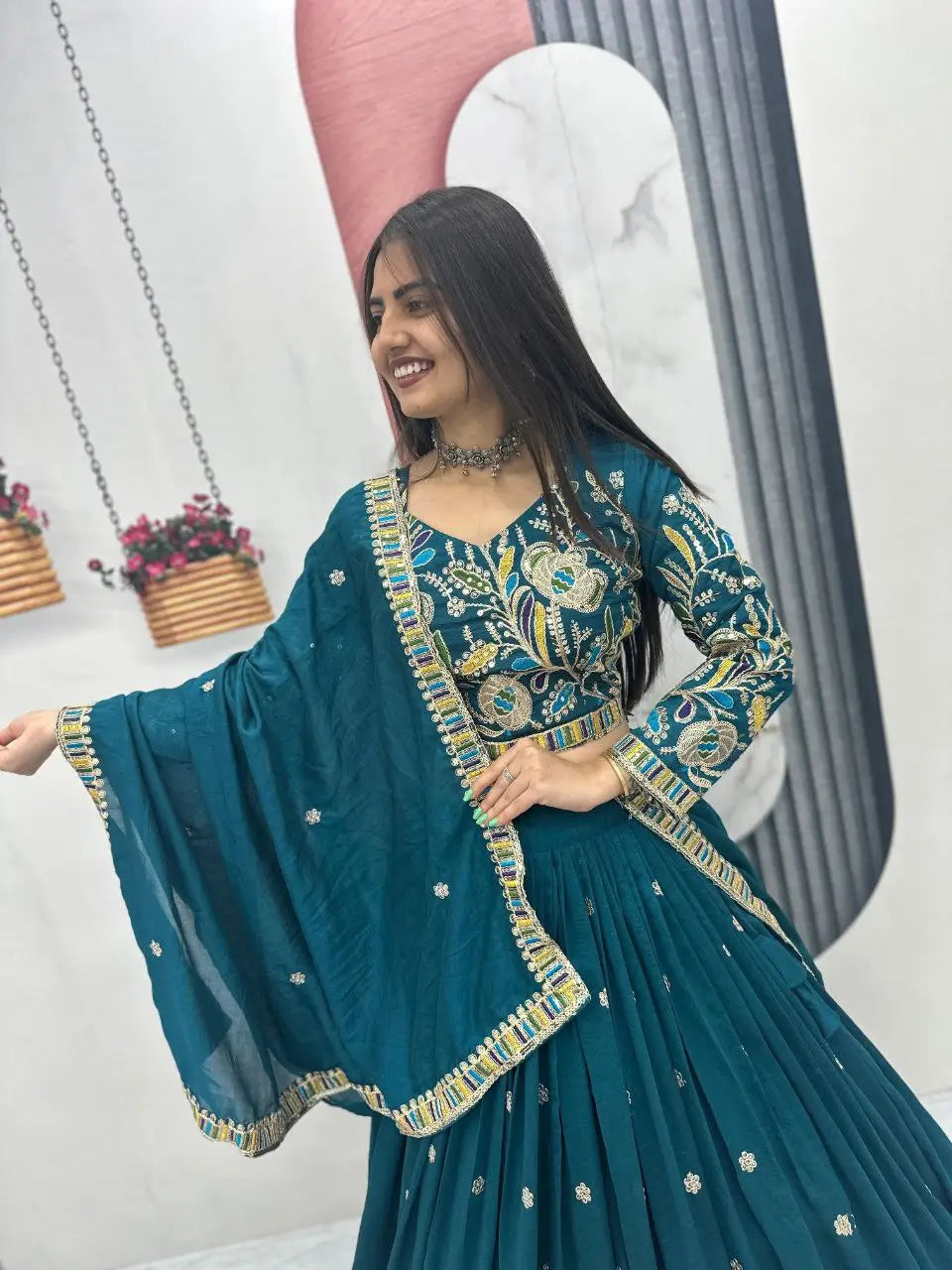 Regal Vichitra Embroidered Lehenga Set