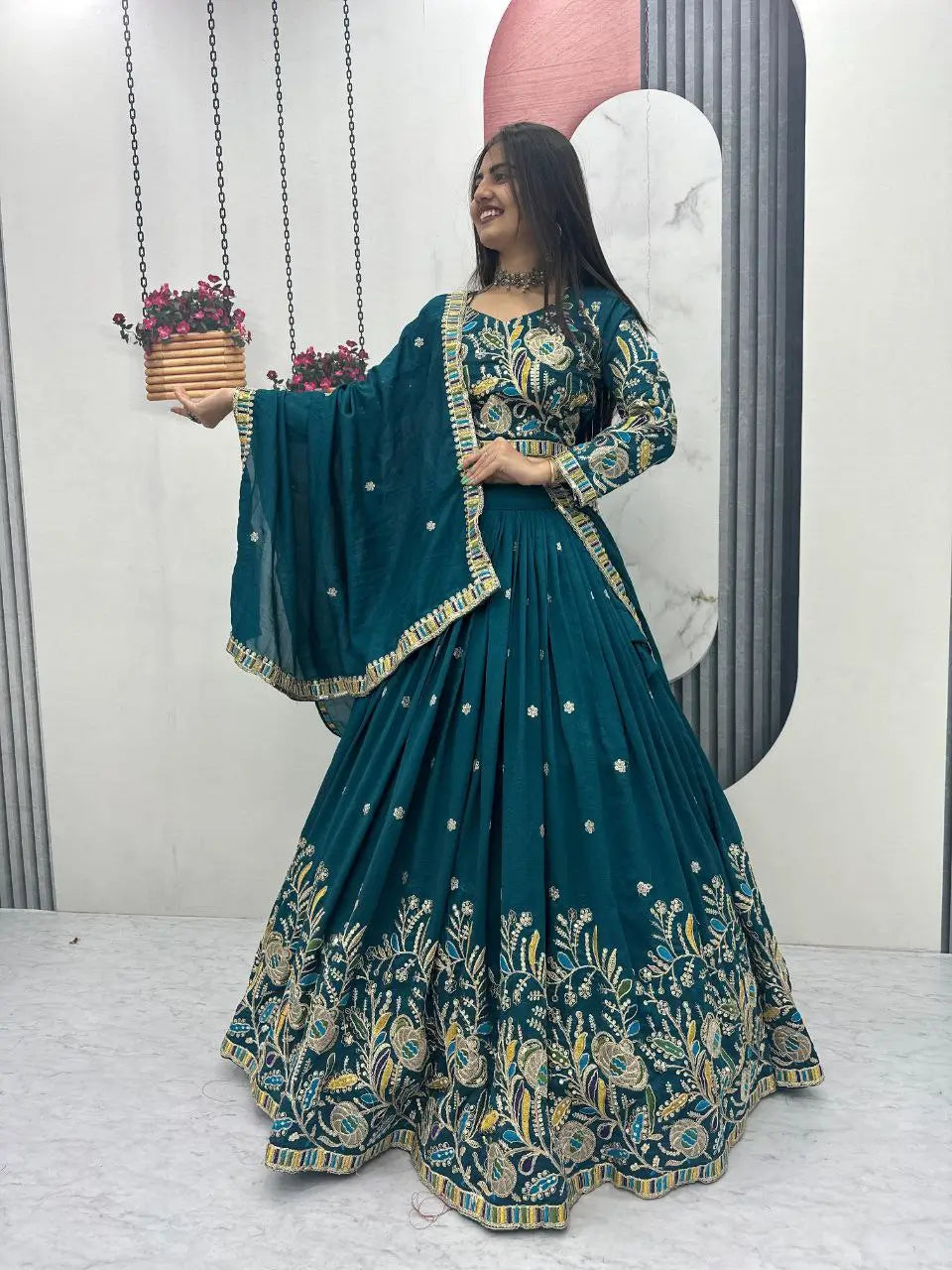 Regal Vichitra Embroidered Lehenga Set