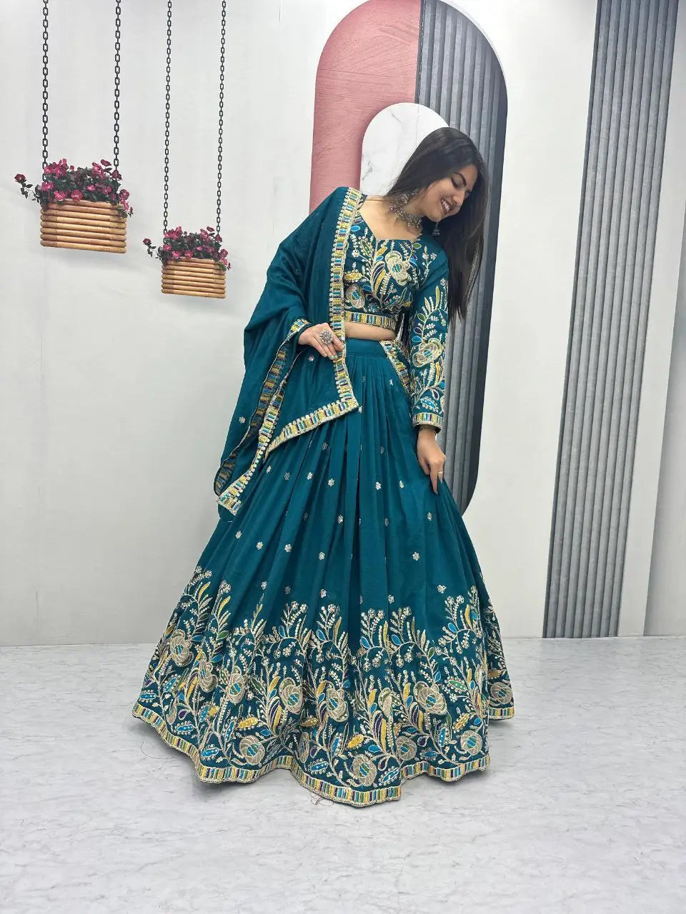 Regal Vichitra Embroidered Lehenga Set
