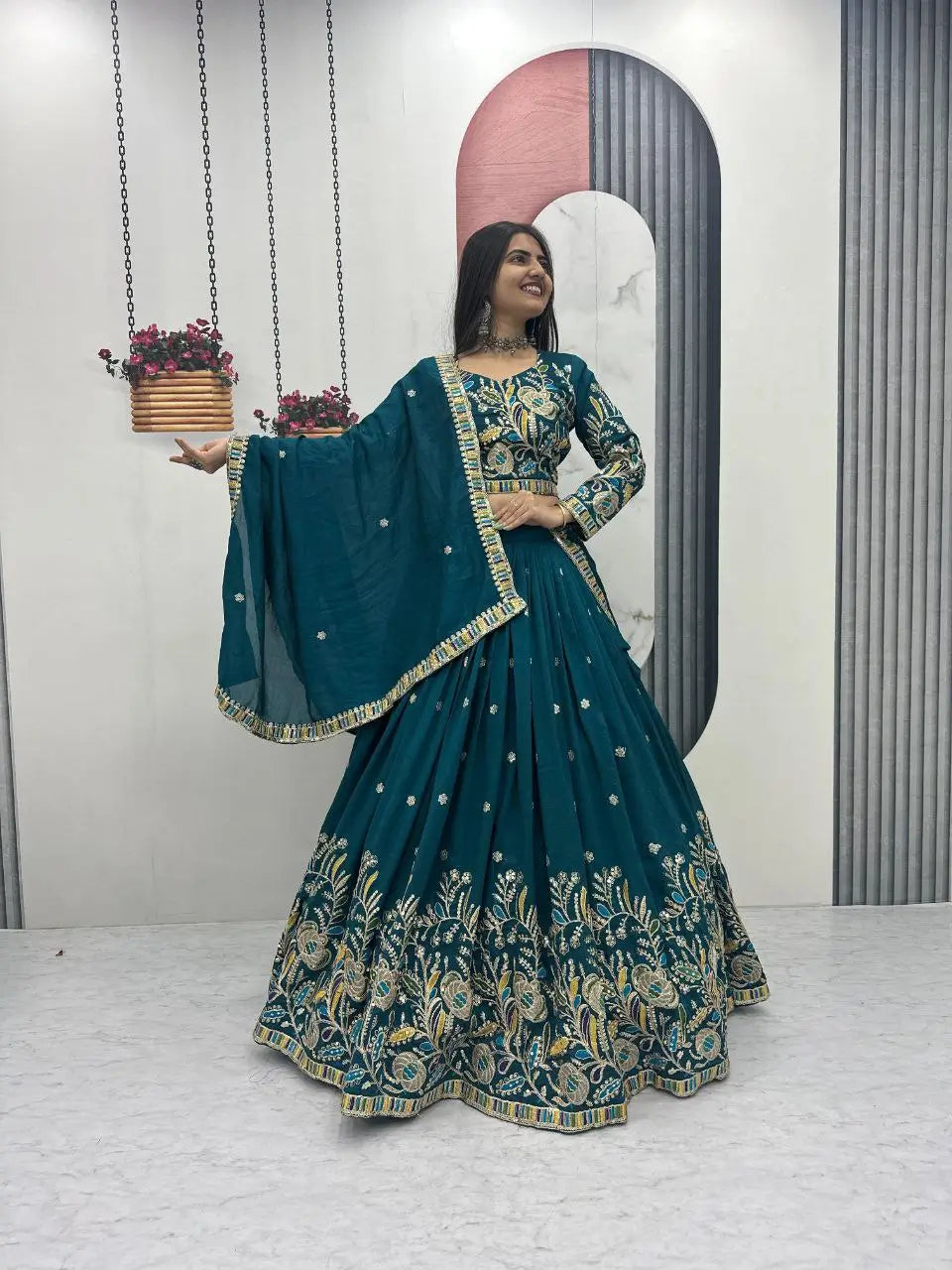 Regal Vichitra Embroidered Lehenga Set