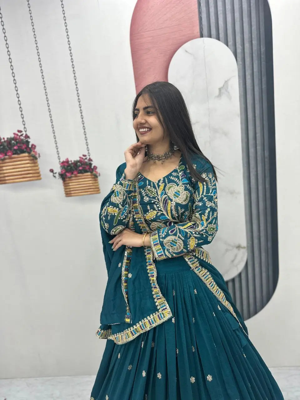 Regal Vichitra Embroidered Lehenga Set