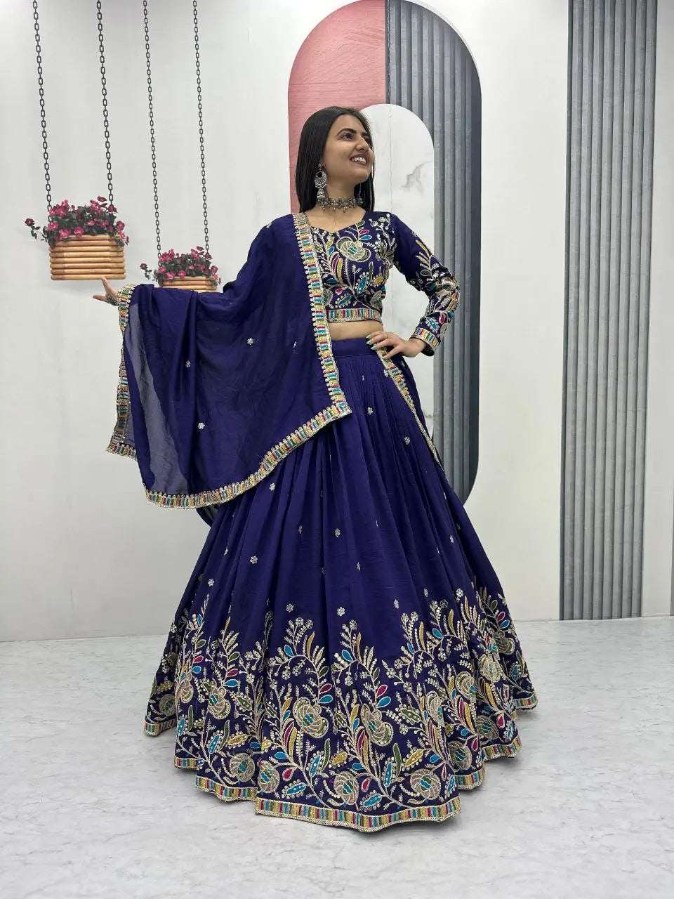Regal Vichitra Embroidered Lehenga Set