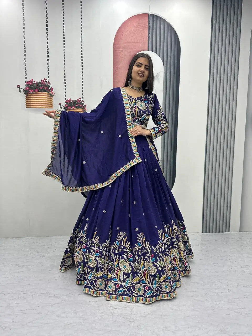 Regal Vichitra Embroidered Lehenga Set