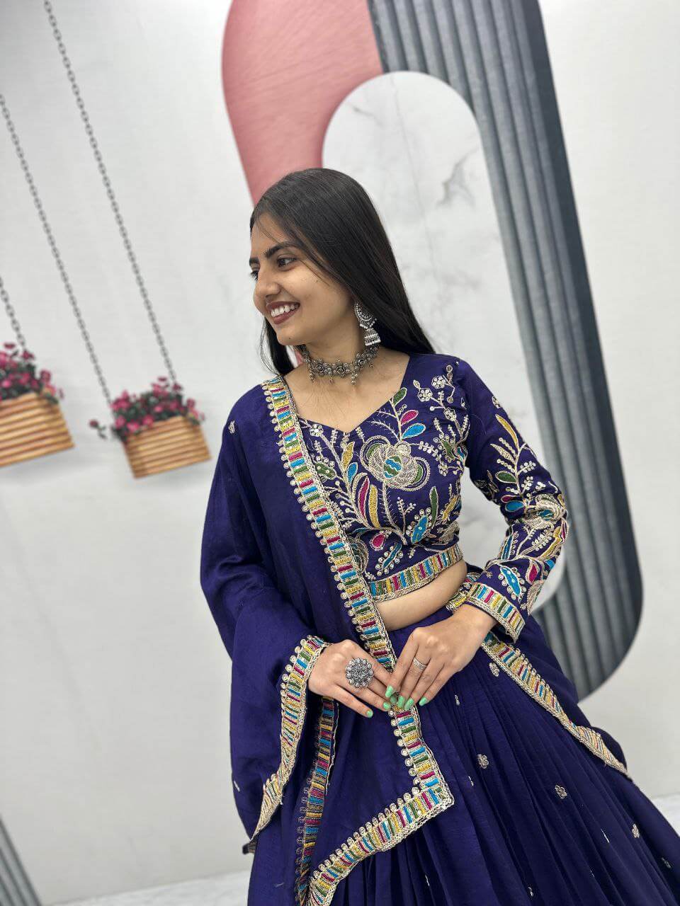 Regal Vichitra Embroidered Lehenga Set