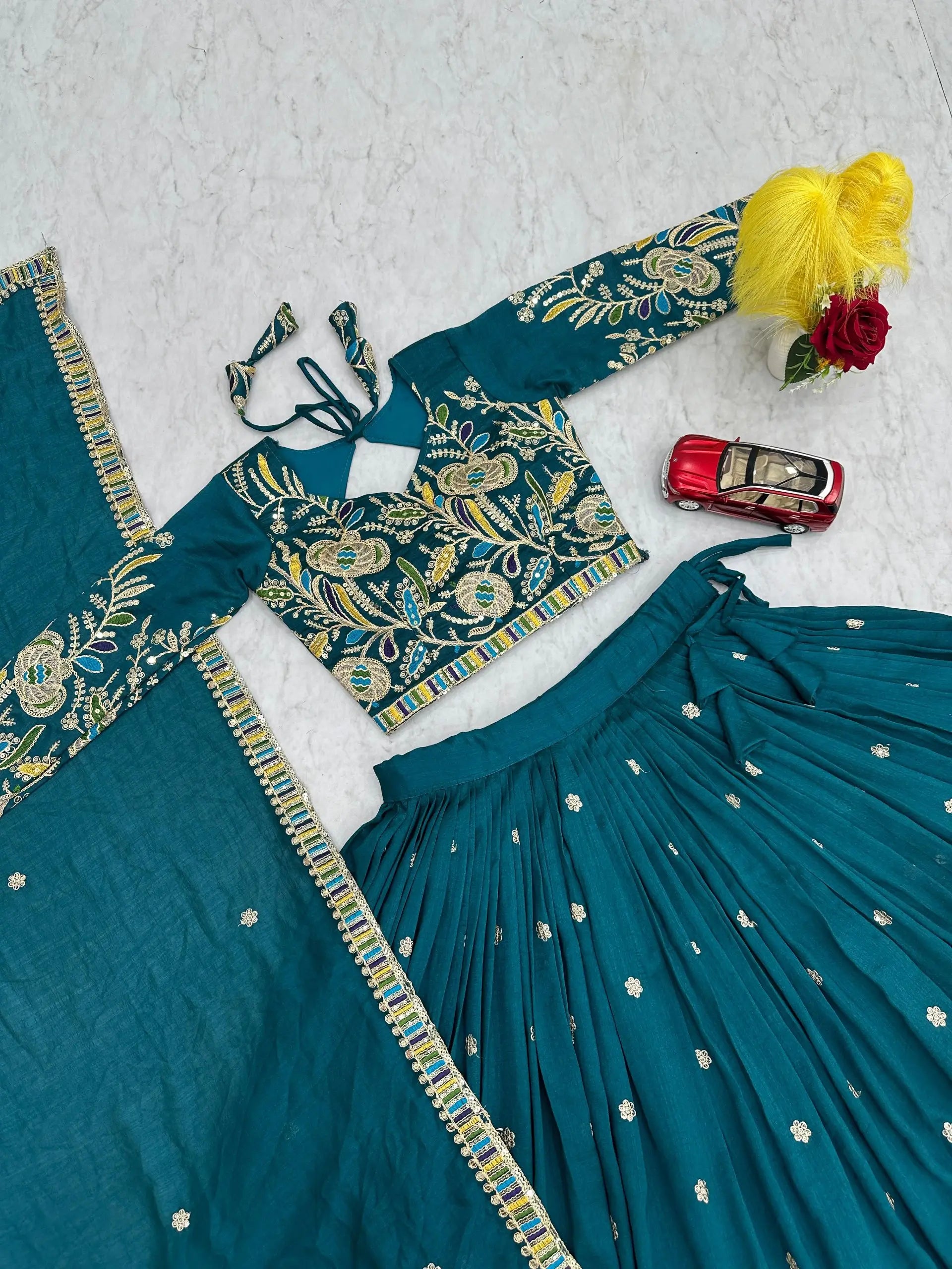 Regal Vichitra Embroidered Lehenga Set