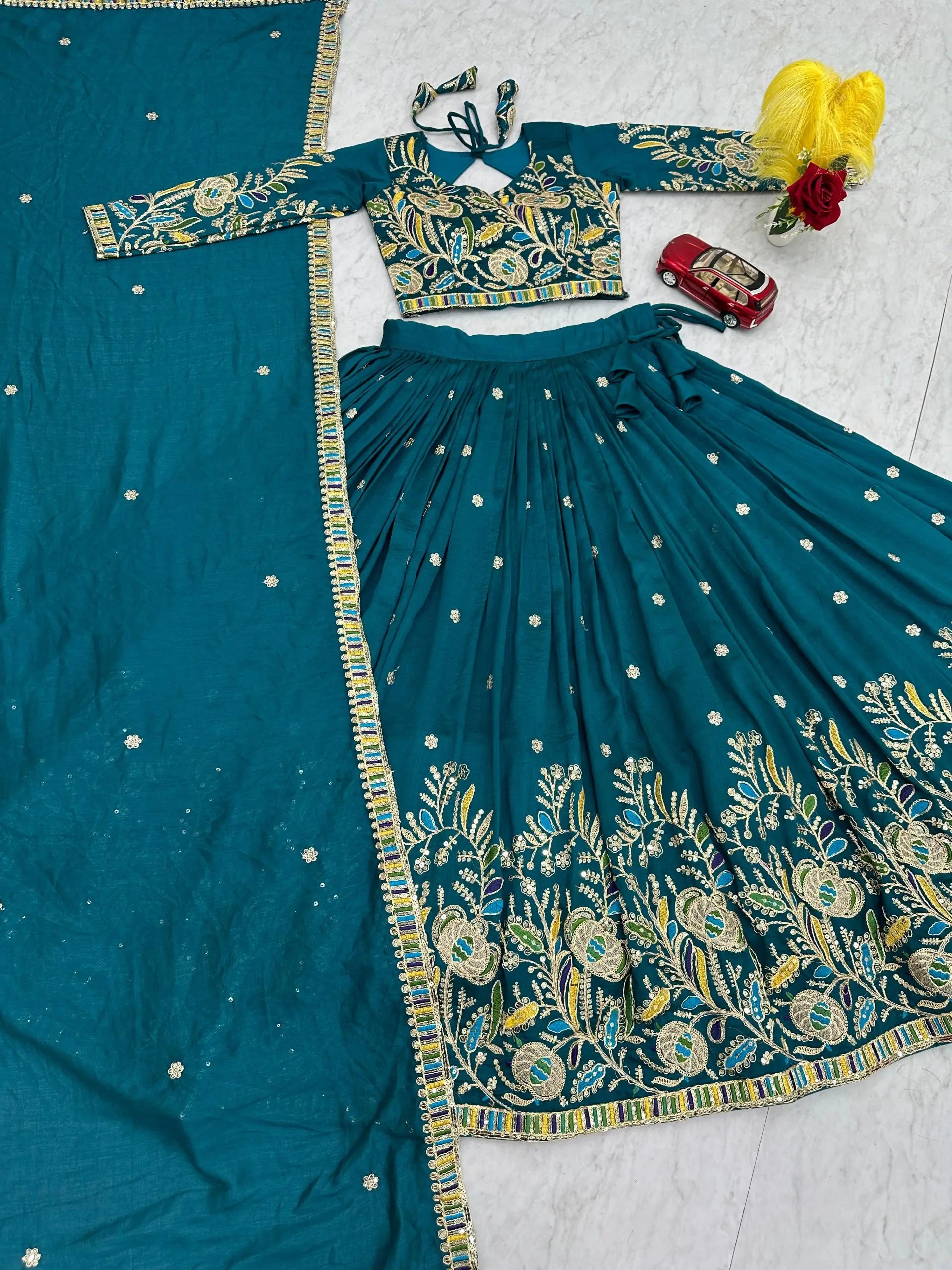 Regal Vichitra Embroidered Lehenga Set