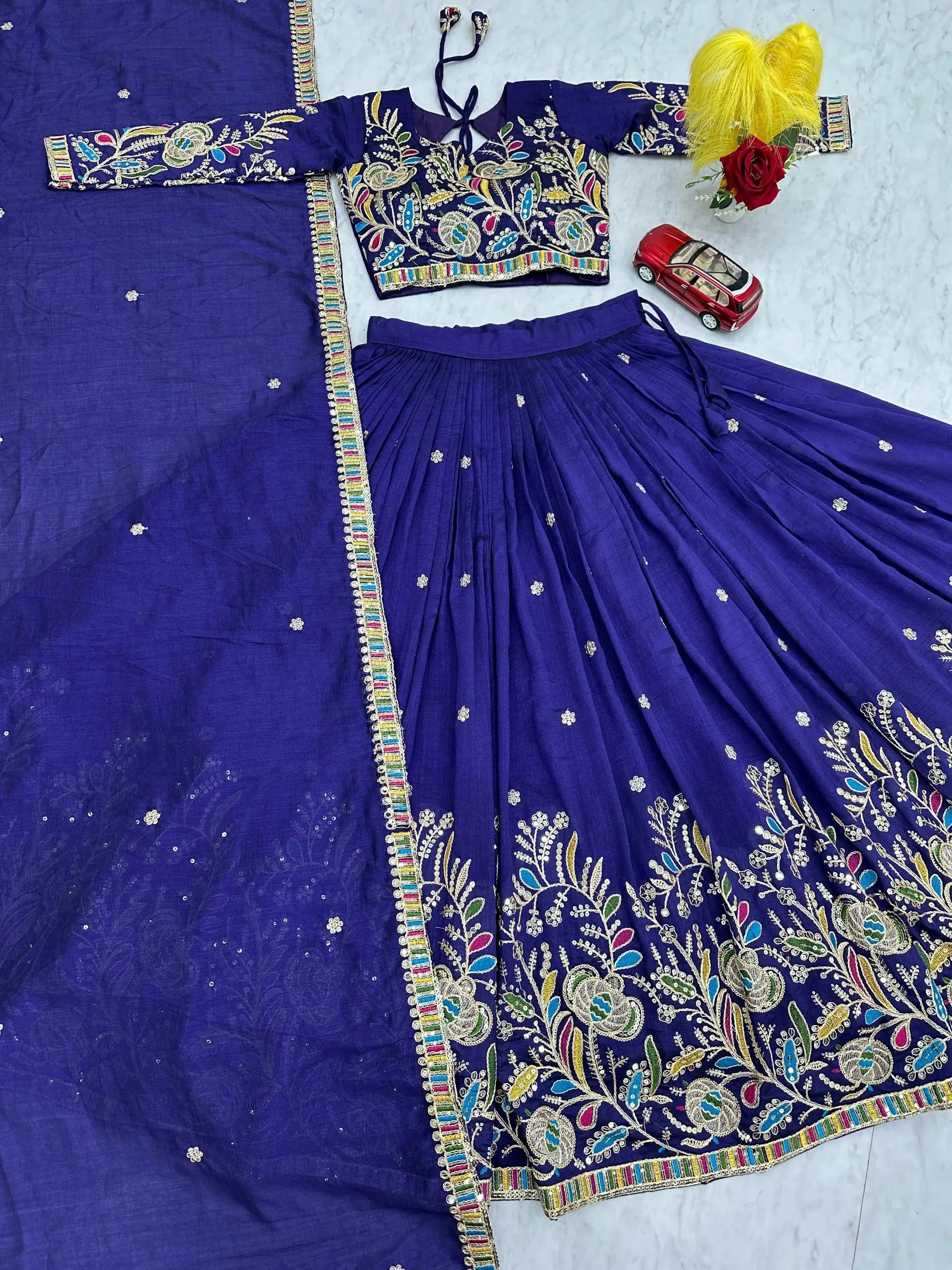Regal Vichitra Embroidered Lehenga Set