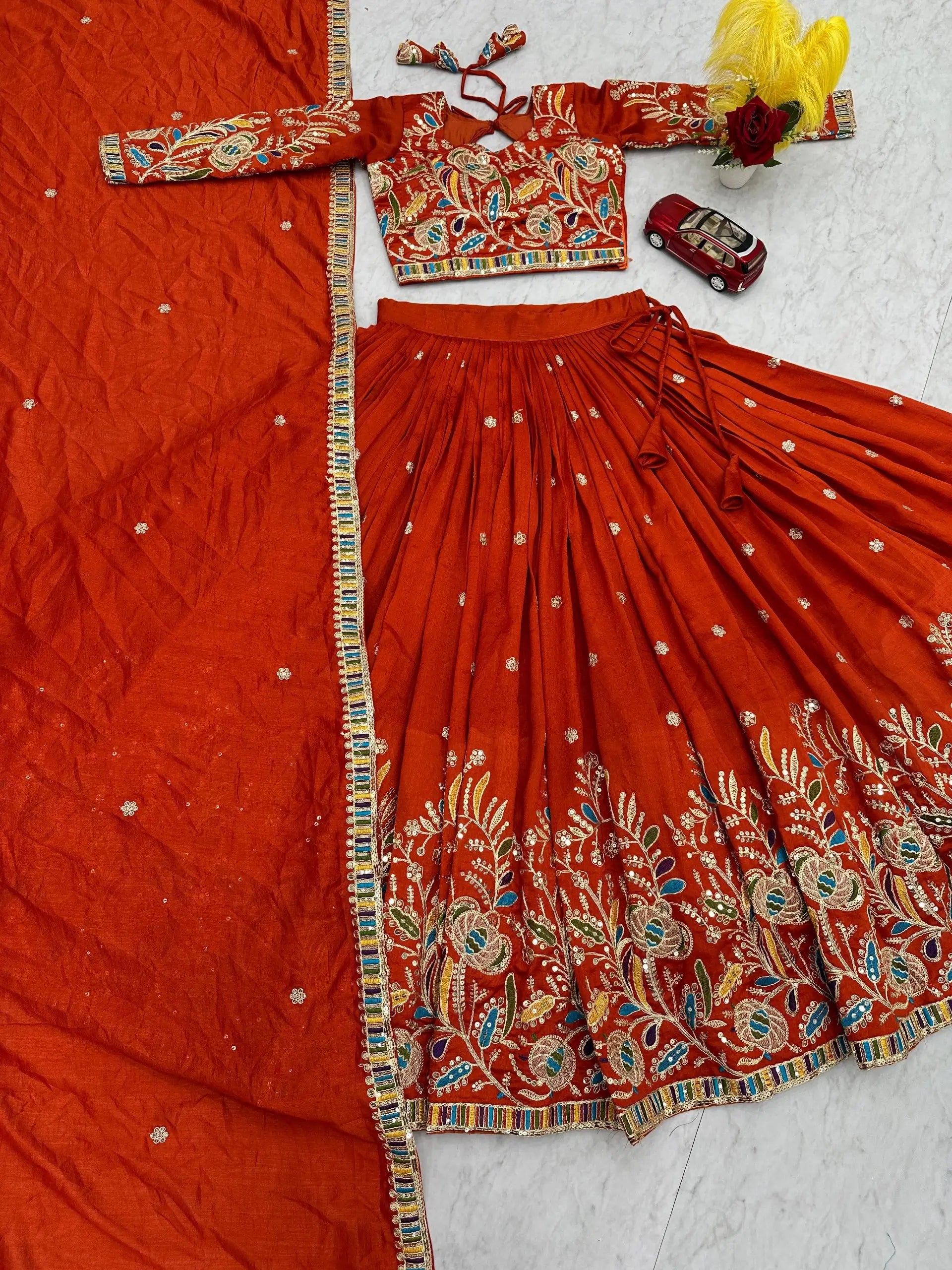 Regal Vichitra Embroidered Lehenga Set