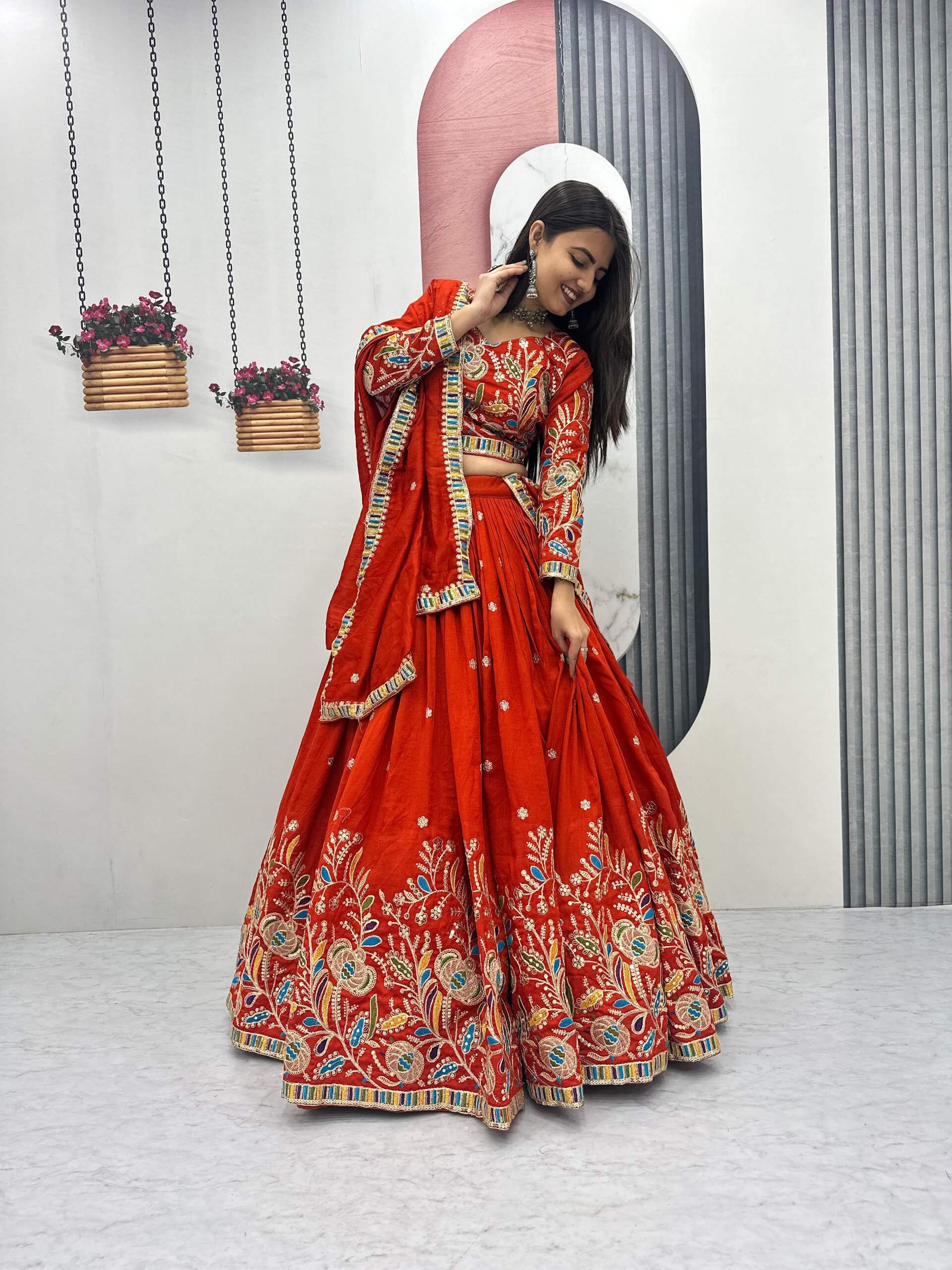 Regal Vichitra Embroidered Lehenga Set