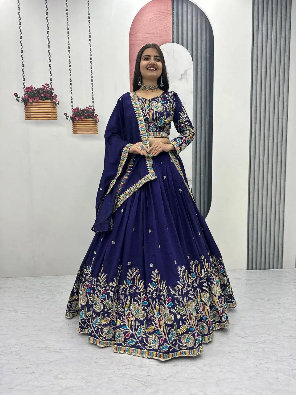 Regal Vichitra Embroidered Lehenga Set