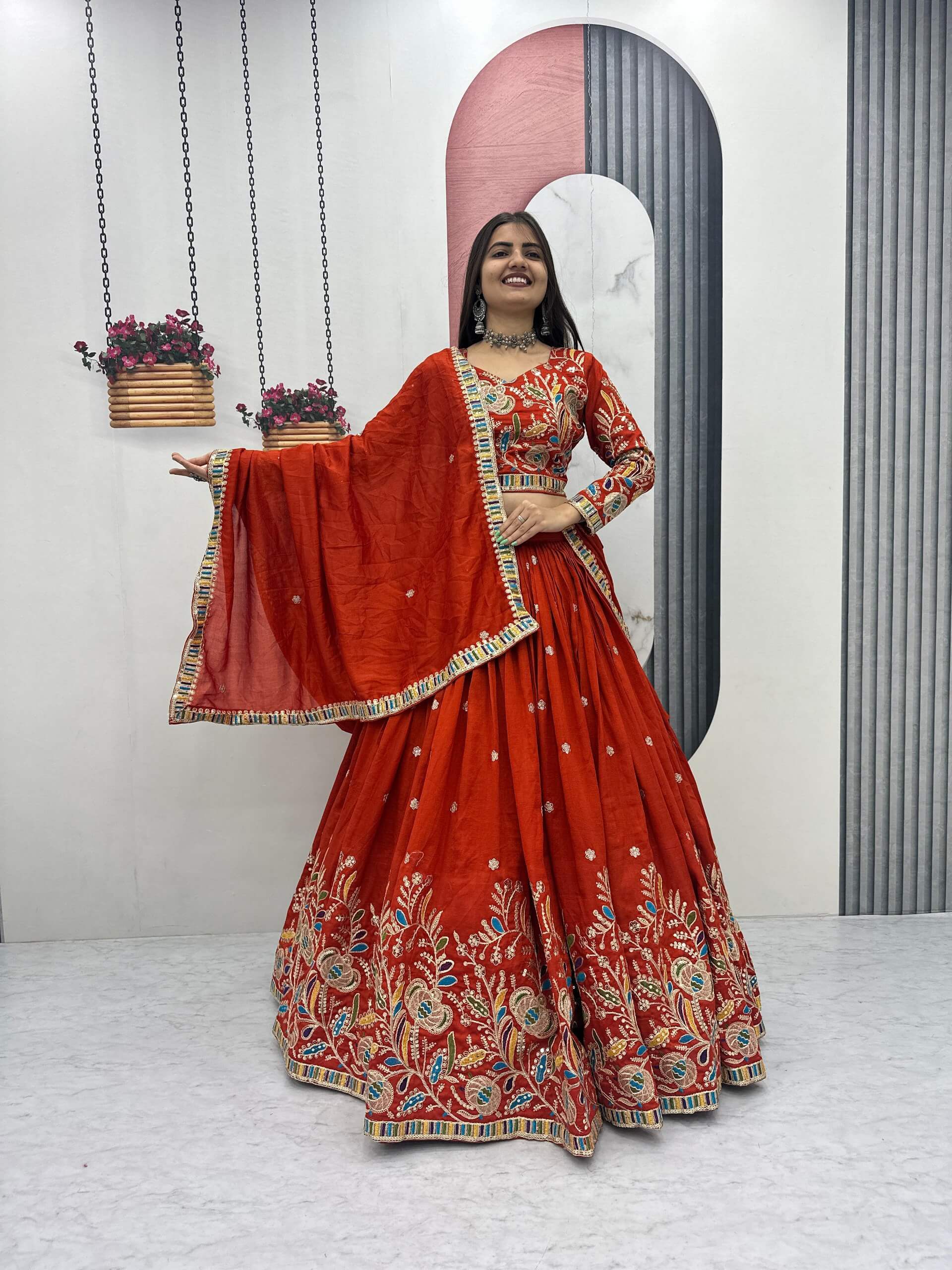 Regal Vichitra Embroidered Lehenga Set