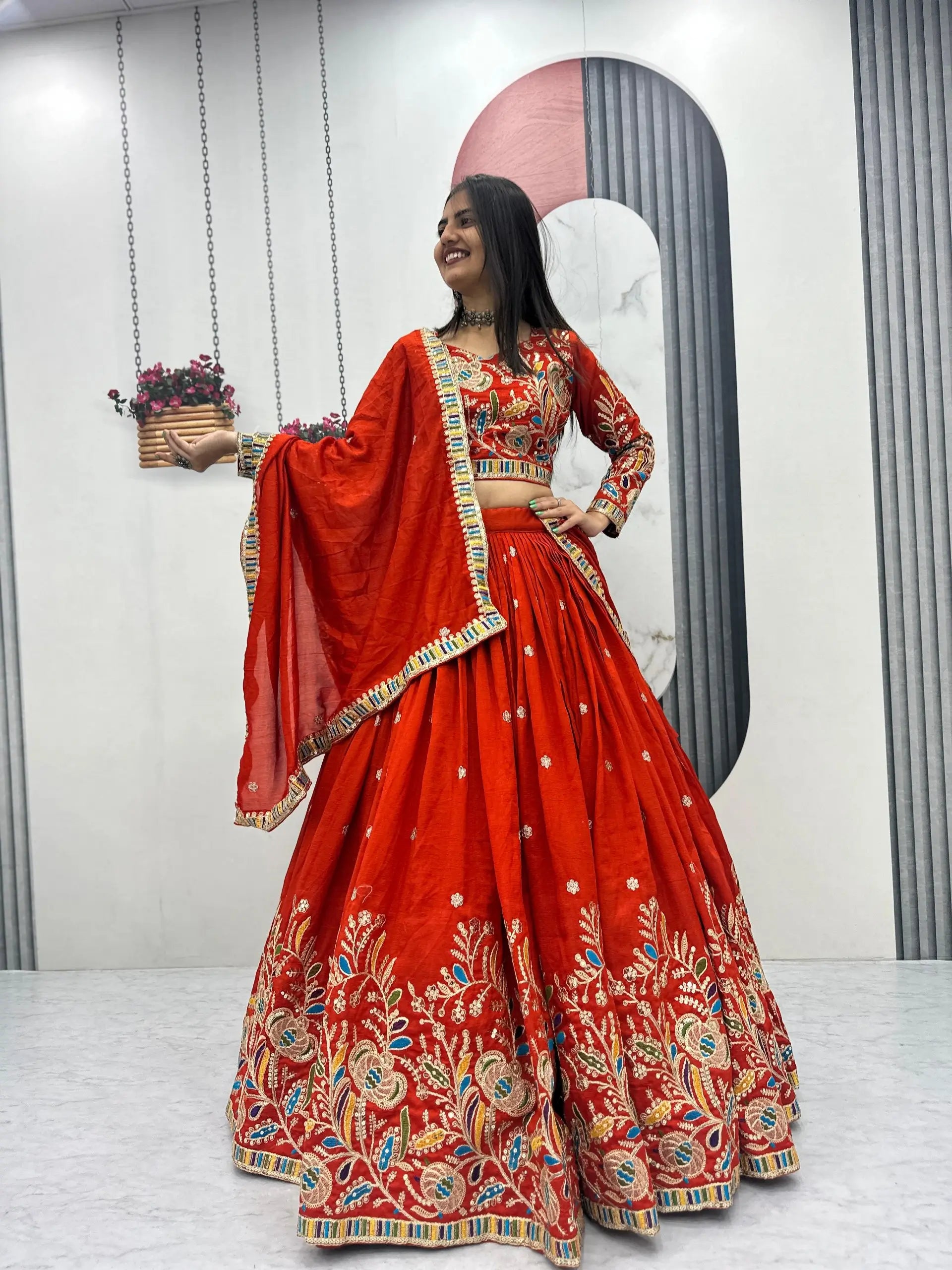 Regal Vichitra Embroidered Lehenga Set